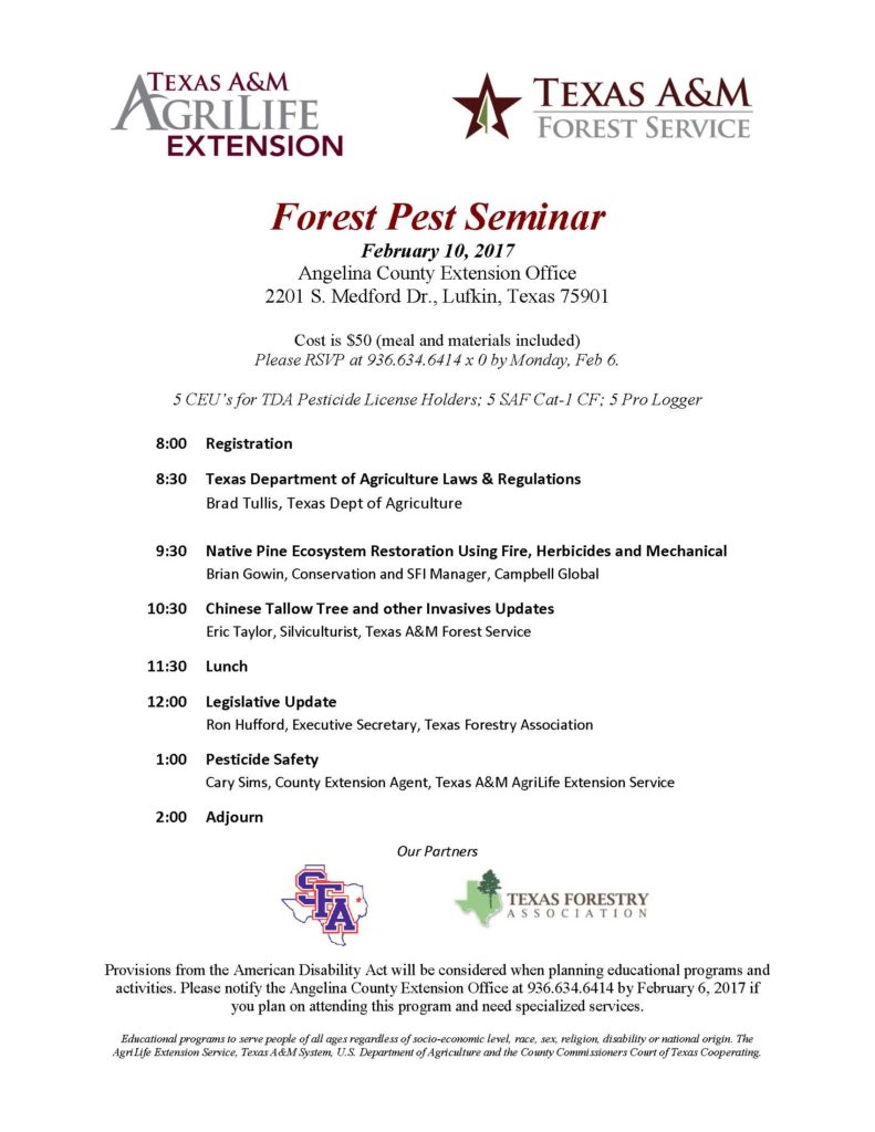 Forest Pest Seminar 2017 Agenda